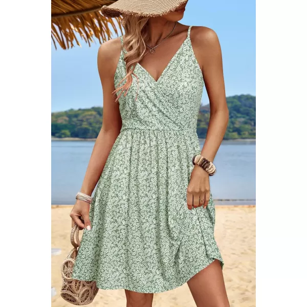 STYLEWORD Womens 2024 V Neck FloralSolid Spaghetti Strap Summer Casual Swing Sundress with PocketFloralz33412