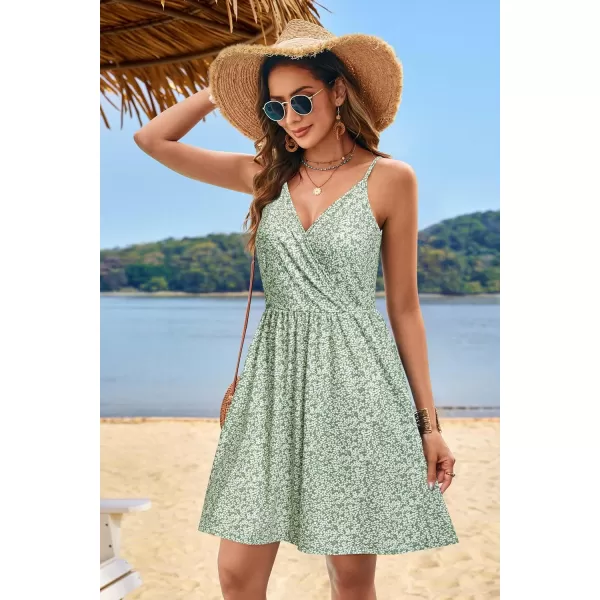 STYLEWORD Womens 2024 V Neck FloralSolid Spaghetti Strap Summer Casual Swing Sundress with PocketFloralz33412