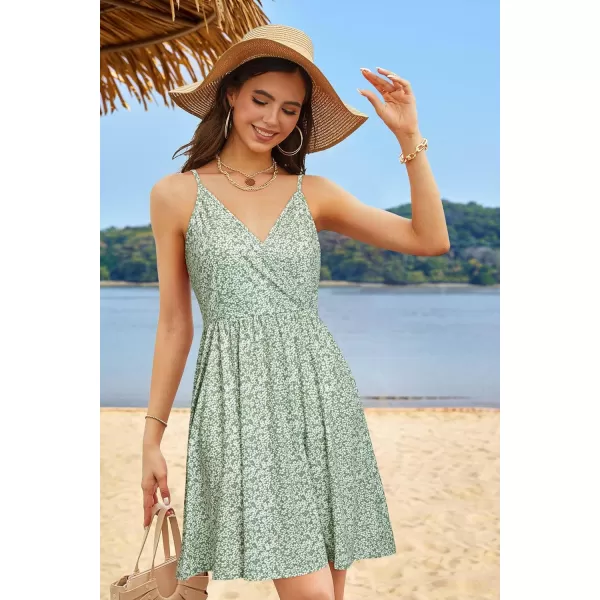 STYLEWORD Womens 2024 V Neck FloralSolid Spaghetti Strap Summer Casual Swing Sundress with PocketFloralz33412
