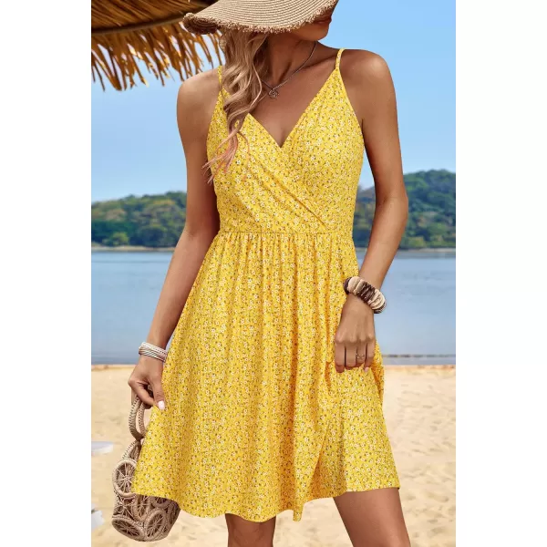 STYLEWORD Womens 2024 V Neck FloralSolid Spaghetti Strap Summer Casual Swing Sundress with PocketFloralz34412