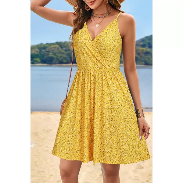 STYLEWORD Womens 2024 V Neck FloralSolid Spaghetti Strap Summer Casual Swing Sundress with PocketFloralz34412