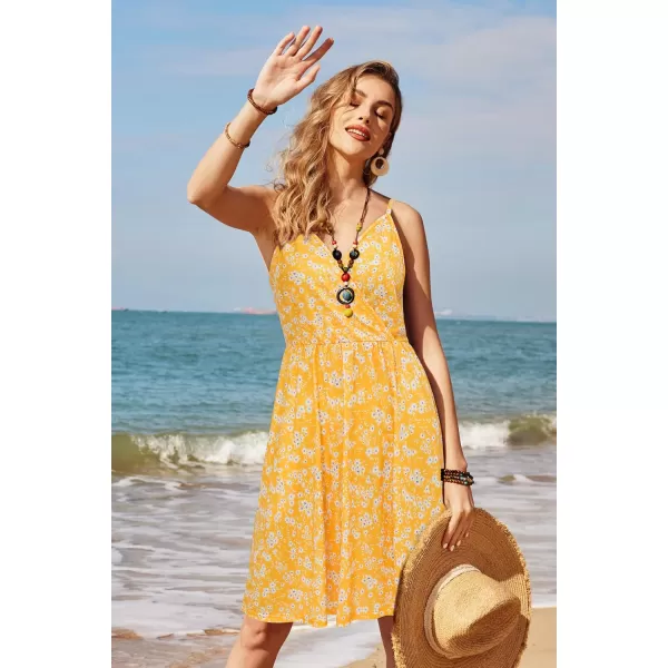 STYLEWORD Womens 2024 V Neck FloralSolid Spaghetti Strap Summer Casual Swing Sundress with PocketFloralz36412