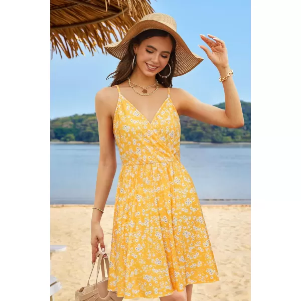 STYLEWORD Womens 2024 V Neck FloralSolid Spaghetti Strap Summer Casual Swing Sundress with PocketFloralz36412