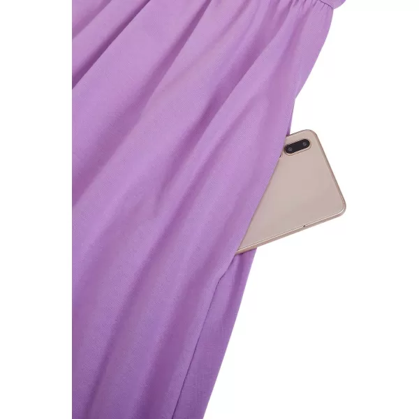 STYLEWORD Womens 2024 V Neck FloralSolid Spaghetti Strap Summer Casual Swing Sundress with PocketLight Purple429