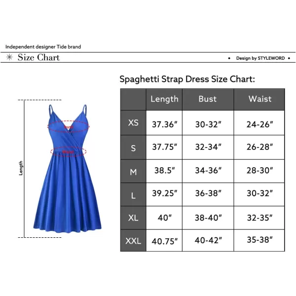 STYLEWORD Womens 2024 V Neck FloralSolid Spaghetti Strap Summer Casual Swing Sundress with PocketRoyal Blue429