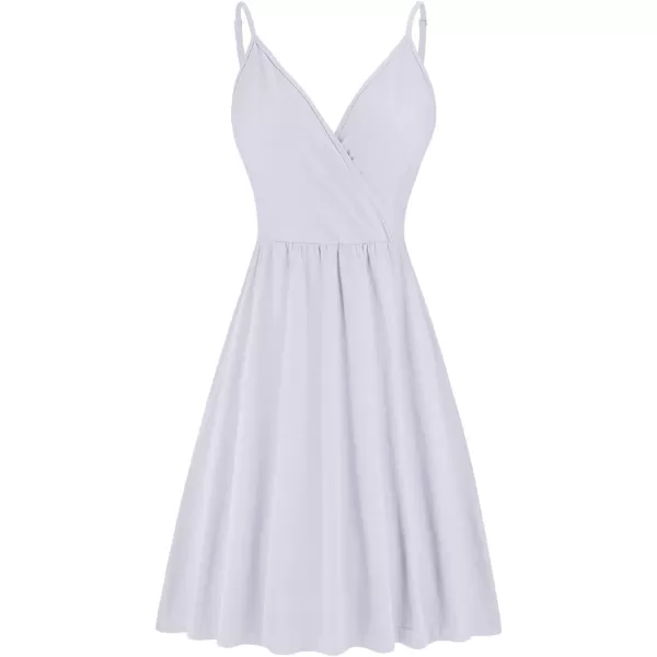 STYLEWORD Womens 2024 V Neck FloralSolid Spaghetti Strap Summer Casual Swing Sundress with PocketWhite429