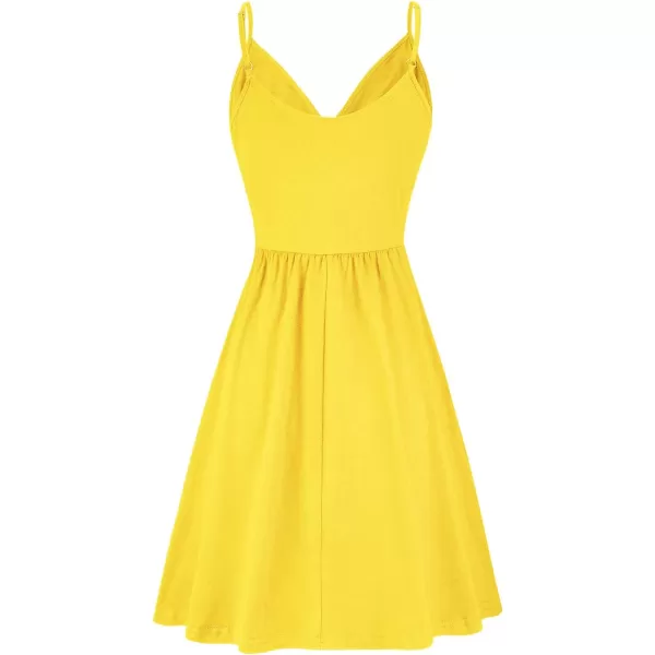 STYLEWORD Womens 2024 V Neck FloralSolid Spaghetti Strap Summer Casual Swing Sundress with PocketYellow429