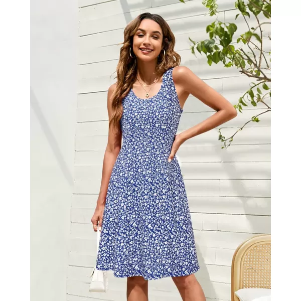 STYLEWORD Womens Summer Dress Casual Sleeveless Scoop Neck ALine Tank Midi SundressAblue White Floral