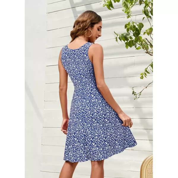STYLEWORD Womens Summer Dress Casual Sleeveless Scoop Neck ALine Tank Midi SundressAblue White Floral