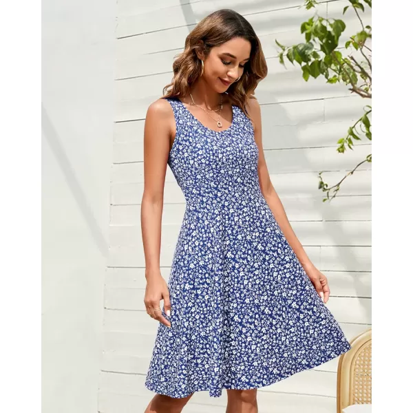 STYLEWORD Womens Summer Dress Casual Sleeveless Scoop Neck ALine Tank Midi SundressAblue White Floral