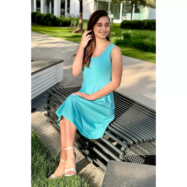 STYLEWORD Womens Summer Dress Casual Sleeveless Scoop Neck ALine Tank Midi SundressAneon Blue
