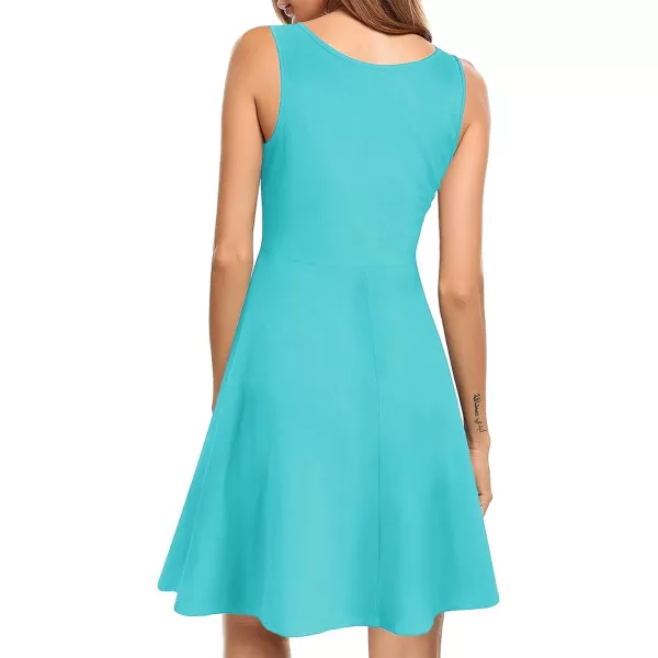 STYLEWORD Womens Summer Dress Casual Sleeveless Scoop Neck ALine Tank Midi SundressAneon Blue