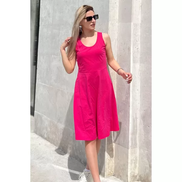 STYLEWORD Womens Summer Dress Casual Sleeveless Scoop Neck ALine Tank Midi SundressArose Pink