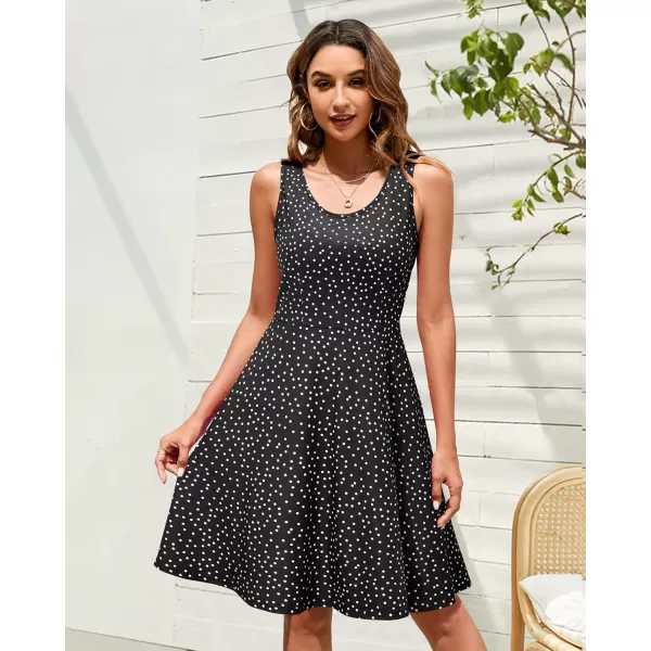 STYLEWORD Womens Summer Dress Casual Sleeveless Scoop Neck ALine Tank Midi SundressBlack White Dots