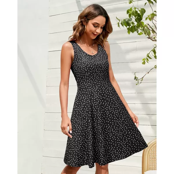 STYLEWORD Womens Summer Dress Casual Sleeveless Scoop Neck ALine Tank Midi SundressBlack White Dots