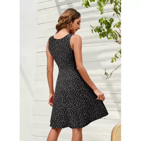 STYLEWORD Womens Summer Dress Casual Sleeveless Scoop Neck ALine Tank Midi SundressBlack White Dots