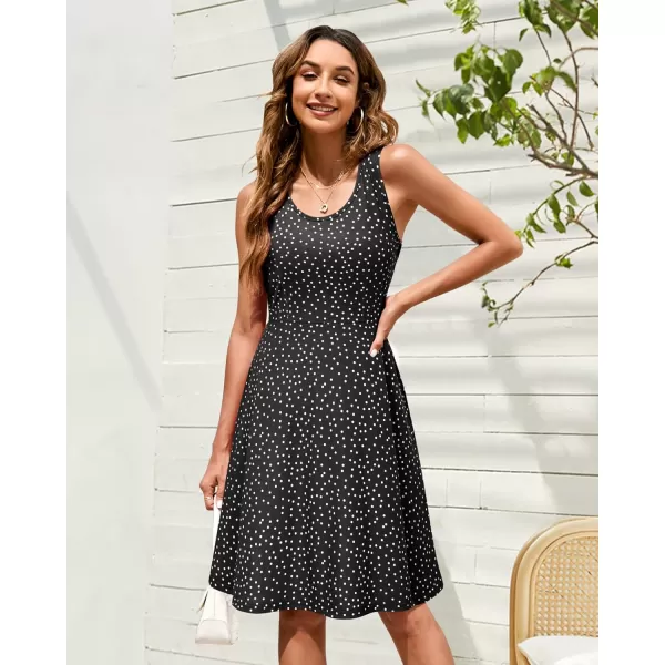 STYLEWORD Womens Summer Dress Casual Sleeveless Scoop Neck ALine Tank Midi SundressBlack White Dots