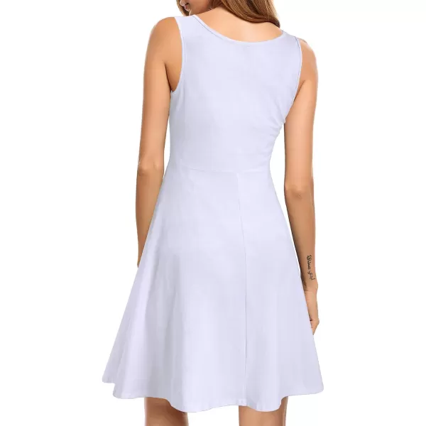 STYLEWORD Womens Summer Dress Casual Sleeveless Scoop Neck ALine Tank Midi SundressBwhite