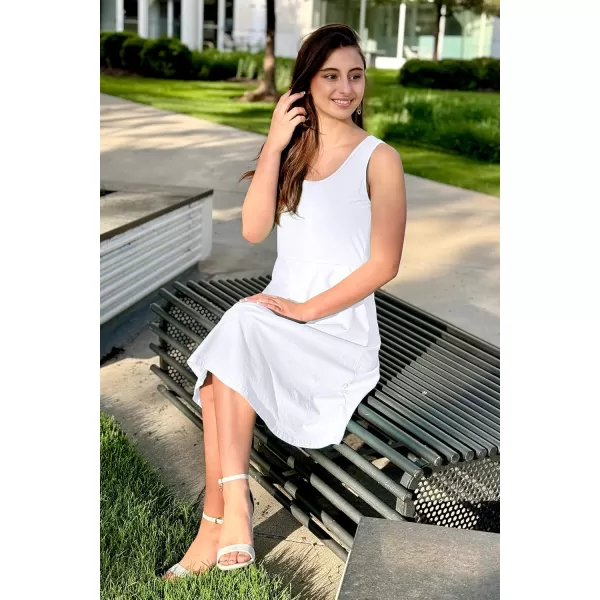 STYLEWORD Womens Summer Dress Casual Sleeveless Scoop Neck ALine Tank Midi SundressBwhite