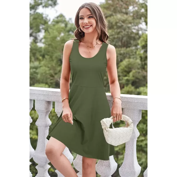 STYLEWORD Womens Summer Dress Casual Sleeveless Scoop Neck ALine Tank Midi SundressCarmy Green