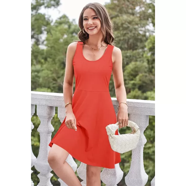 STYLEWORD Womens Summer Dress Casual Sleeveless Scoop Neck ALine Tank Midi SundressCorange