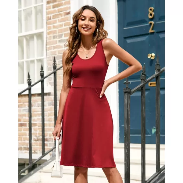 STYLEWORD Womens Summer Dress Casual Sleeveless Scoop Neck ALine Tank Midi SundressCwine Red