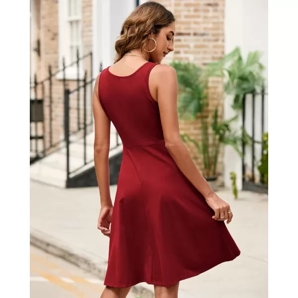 STYLEWORD Womens Summer Dress Casual Sleeveless Scoop Neck ALine Tank Midi SundressCwine Red