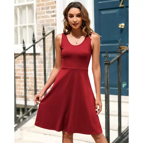STYLEWORD Womens Summer Dress Casual Sleeveless Scoop Neck ALine Tank Midi SundressCwine Red