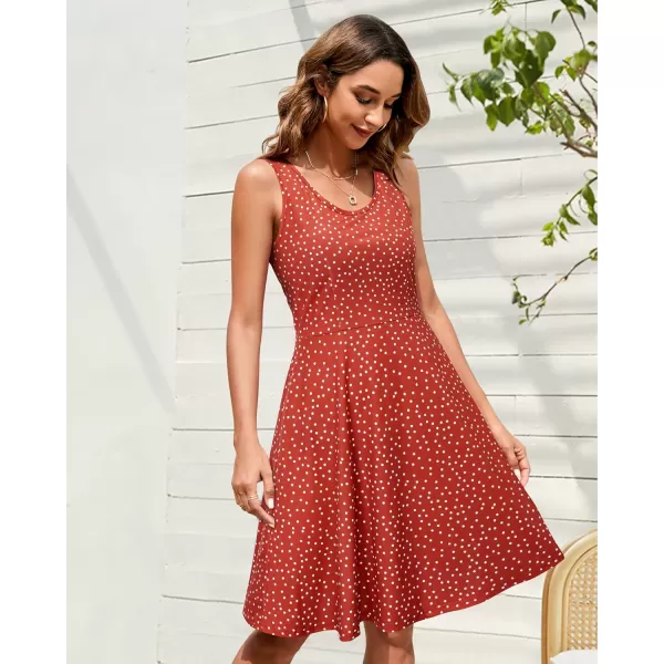 STYLEWORD Womens Summer Dress Casual Sleeveless Scoop Neck ALine Tank Midi SundressOrange White Dots