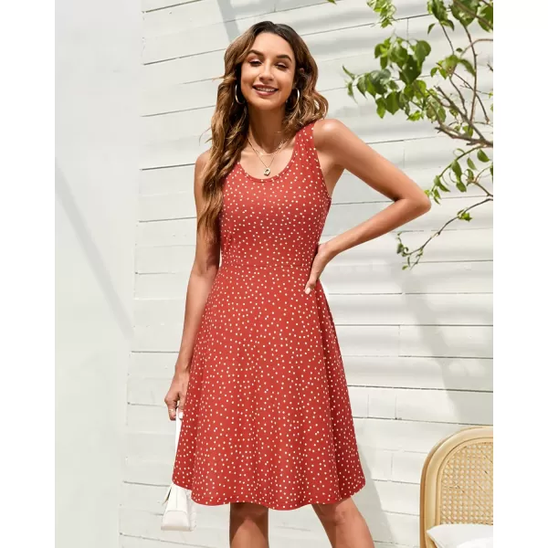 STYLEWORD Womens Summer Dress Casual Sleeveless Scoop Neck ALine Tank Midi SundressOrange White Dots