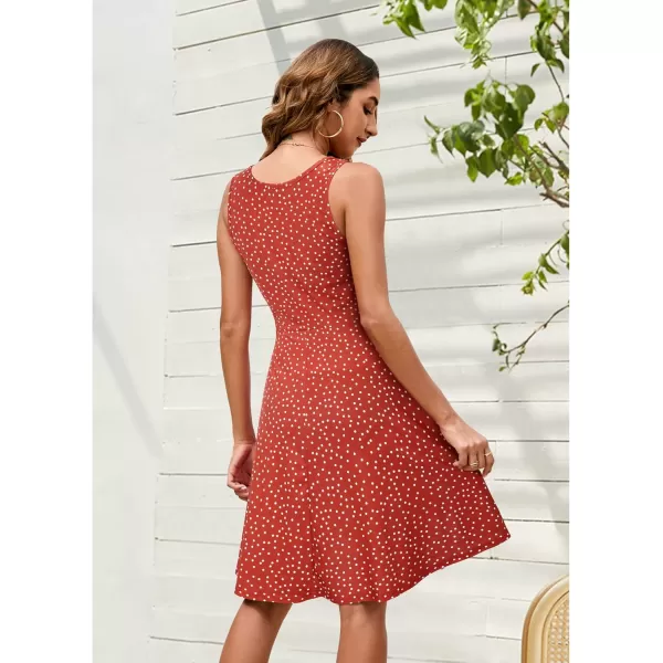 STYLEWORD Womens Summer Dress Casual Sleeveless Scoop Neck ALine Tank Midi SundressOrange White Dots