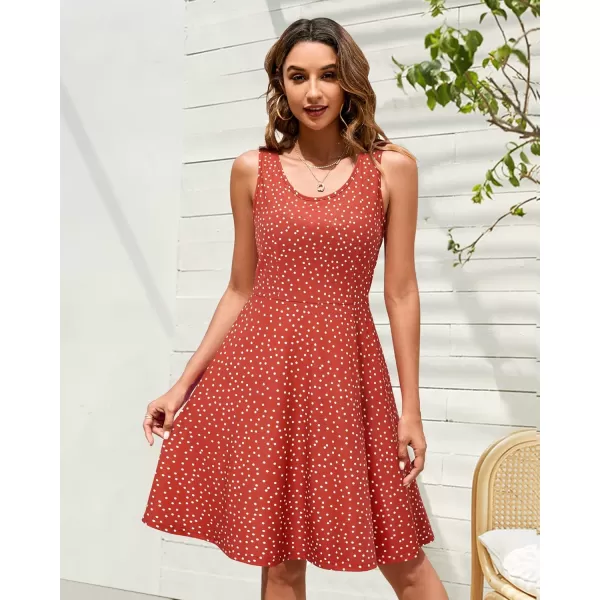 STYLEWORD Womens Summer Dress Casual Sleeveless Scoop Neck ALine Tank Midi SundressOrange White Dots