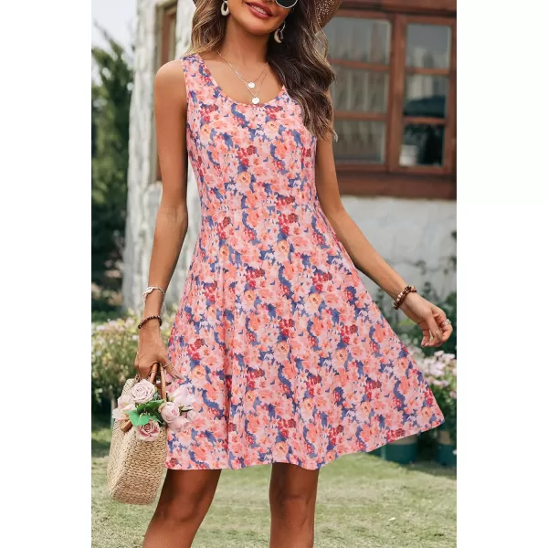 STYLEWORD Womens Summer Dress Casual Sleeveless Scoop Neck ALine Tank Midi SundressPink Orange Floral