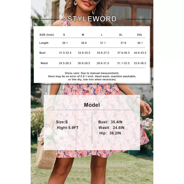 STYLEWORD Womens Summer Dress Casual Sleeveless Scoop Neck ALine Tank Midi SundressPink Orange Floral
