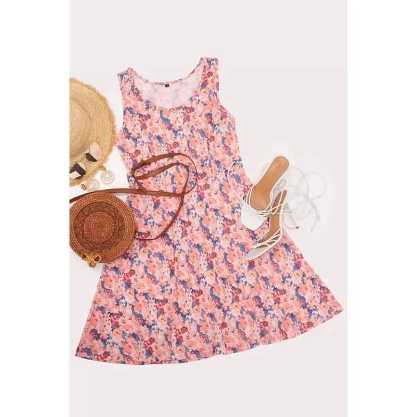 STYLEWORD Womens Summer Dress Casual Sleeveless Scoop Neck ALine Tank Midi SundressPink Orange Floral