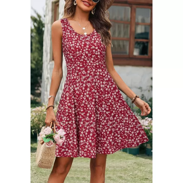 STYLEWORD Womens Summer Dress Casual Sleeveless Scoop Neck ALine Tank Midi SundressRed White Floral