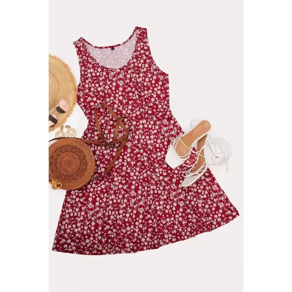 STYLEWORD Womens Summer Dress Casual Sleeveless Scoop Neck ALine Tank Midi SundressRed White Floral