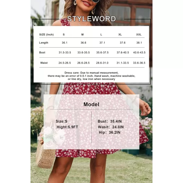 STYLEWORD Womens Summer Dress Casual Sleeveless Scoop Neck ALine Tank Midi SundressRed White Floral