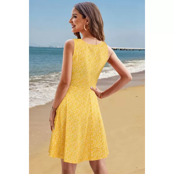 STYLEWORD Womens Summer Dress Casual Sleeveless Scoop Neck ALine Tank Midi SundressYellow White Floral