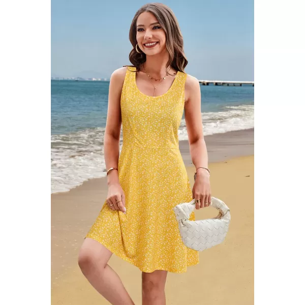 STYLEWORD Womens Summer Dress Casual Sleeveless Scoop Neck ALine Tank Midi SundressYellow White Floral