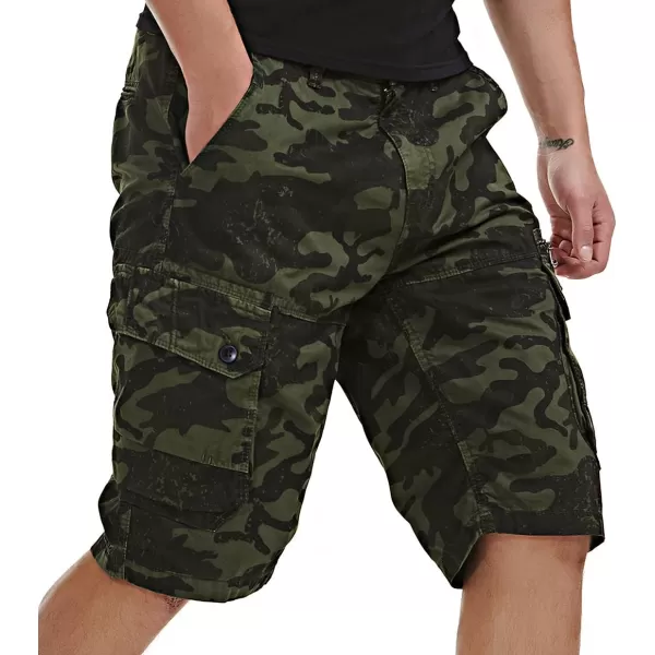 chouyatou Mens Active Straight Leg Camouflage Print Summer Outdoor Cargo ShortsArmy Green