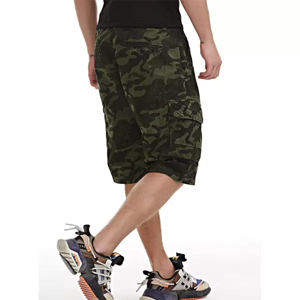 chouyatou Mens Active Straight Leg Camouflage Print Summer Outdoor Cargo ShortsArmy Green