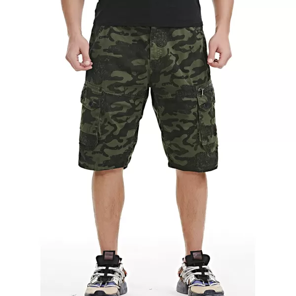 chouyatou Mens Active Straight Leg Camouflage Print Summer Outdoor Cargo ShortsArmy Green