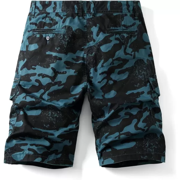 chouyatou Mens Active Straight Leg Camouflage Print Summer Outdoor Cargo ShortsBlue