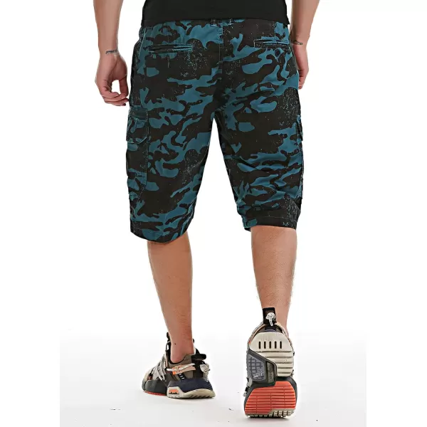 chouyatou Mens Active Straight Leg Camouflage Print Summer Outdoor Cargo ShortsBlue