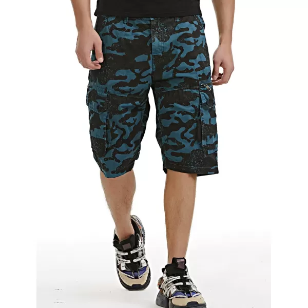 chouyatou Mens Active Straight Leg Camouflage Print Summer Outdoor Cargo ShortsBlue