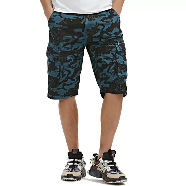 chouyatou Mens Active Straight Leg Camouflage Print Summer Outdoor Cargo ShortsBlue