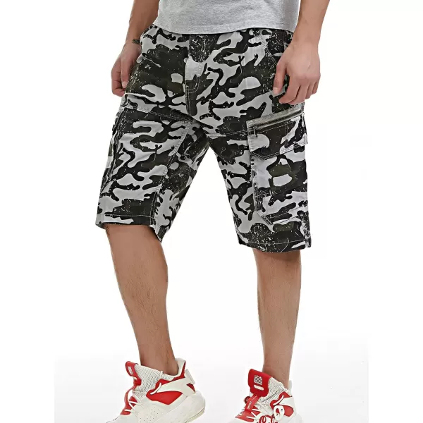 chouyatou Mens Active Straight Leg Camouflage Print Summer Outdoor Cargo ShortsGrey