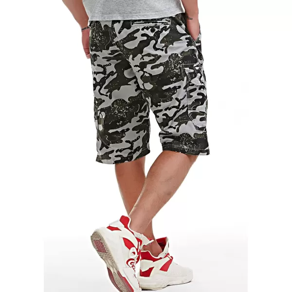 chouyatou Mens Active Straight Leg Camouflage Print Summer Outdoor Cargo ShortsGrey