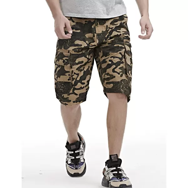 chouyatou Mens Active Straight Leg Camouflage Print Summer Outdoor Cargo ShortsKhkai